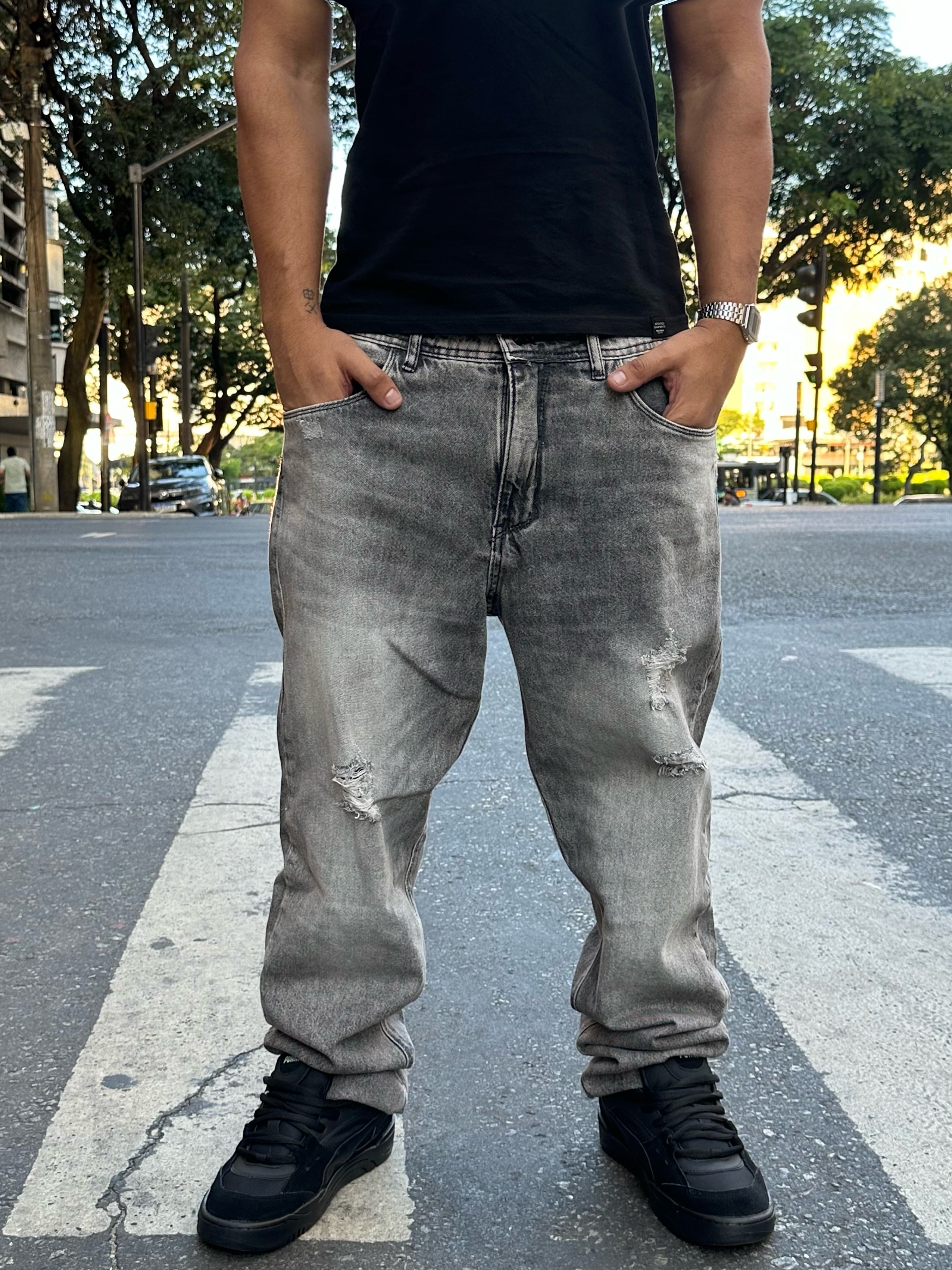 Calça Cinza Estonada